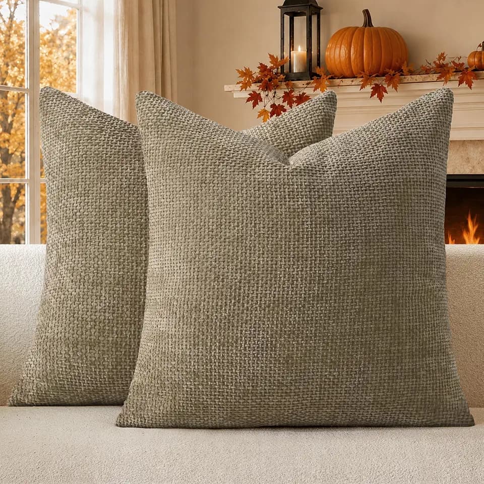 a moment Kissenbezug Herbst 50x50 Braun Chenille 2er Set Kissenbezüge