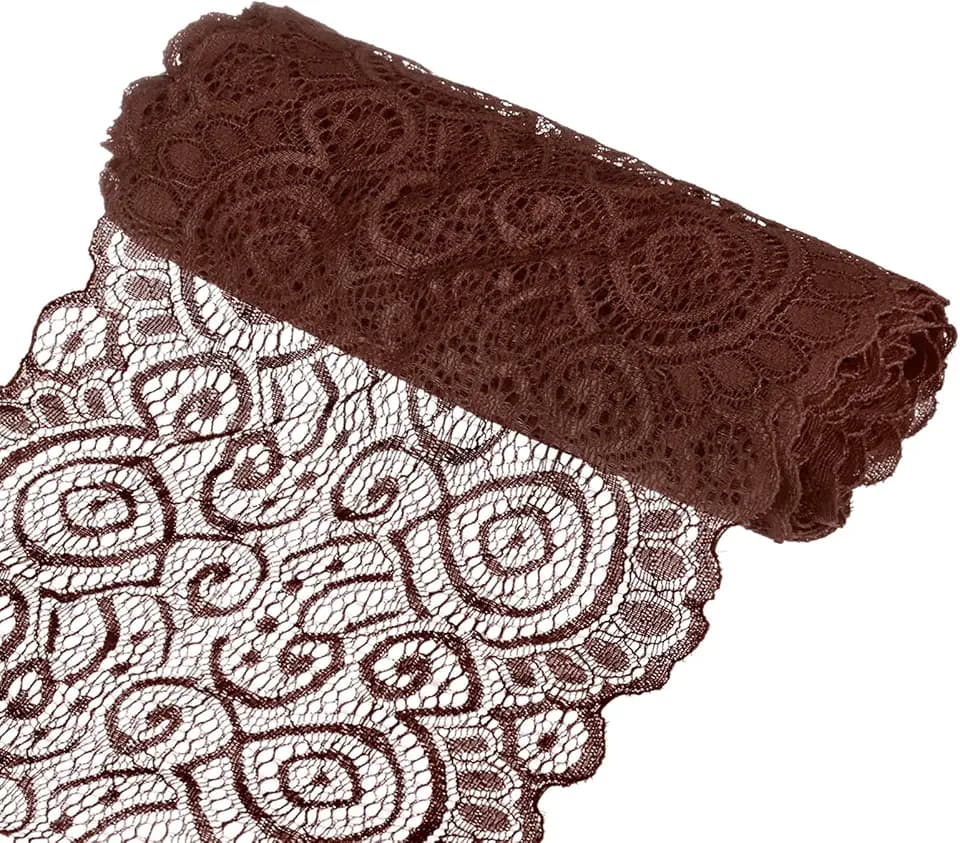 M METERXITY 15-Yard 7.1 Inch Wide Elastic Lace Fabric, Ribbon Stretchy Trim Lace W Floral Pattern for Bridal Wedding Decorations/Garment/Dress Sewing/DIY Crafts/Gift Bouquet [Dark Coffee]