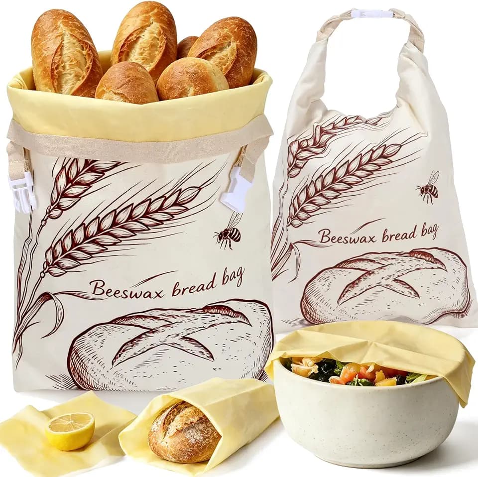 Beeswax Bread Bag 2 Pack, Reusable Sourdough Bread Bags for Homemade Bread
