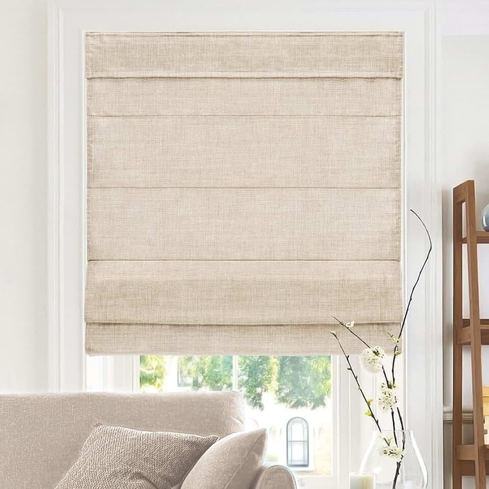 Chicology - RMBF3564 schnurlose Rafftöne, gekreuzte Moderne Stoffkaskaden-Fensterrollo-Behandlung, 88,9 cm B x 162,2 cm H, belgischer Flachs (Sicht- und Lichtfilterung)