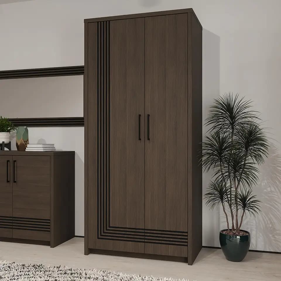 Forte EUFEMIUS Kleiderschrank 90 95, moderner Schrank mit dekorativer Fräsung, Holzwerkstoff, Dunkelbraun|Schwarz Eiche Holzdekor, 91,5 cm breit x 198,3 cm hoch x 52,7 cm tief