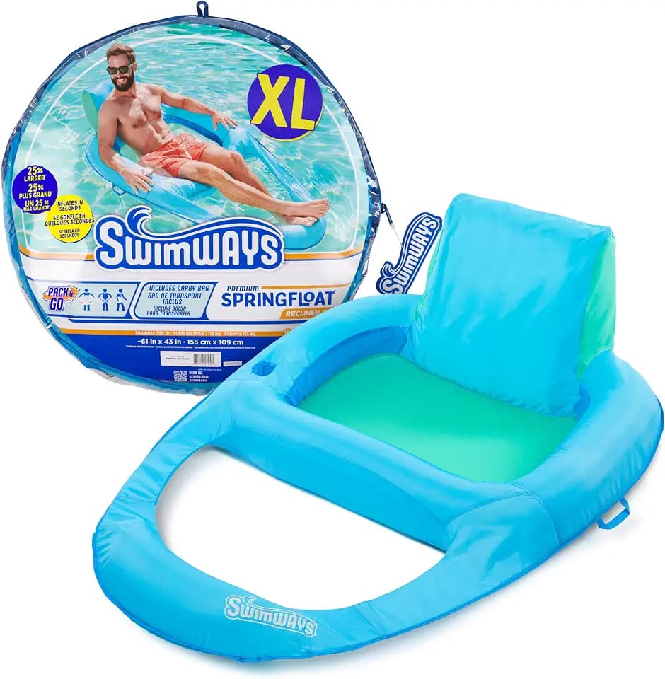 SwimWays Spring Float Premium Duo, Pool Chair Fits 2 Adults, Inflatable Pool Floats Adult with Fast Inflation for Ages 15 & Up