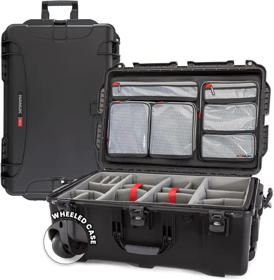 NANUK 963 Pro Photo Kit – Waterproof Travel Camera Hard Case with Padded Dividers and Wheels, 32.5" x 21" x 12.3”, Dustproof and Impact-Resistant, Ideal for Heavy Loads – Black