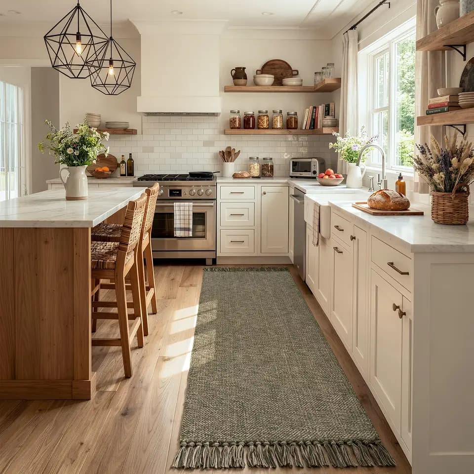 Collive Moss Green Kitchen Runner Rug, Modern Farmhouse Hallway Rugs