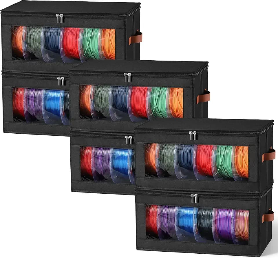 YOOPAI Filament-Aufbewahrungsbox, 6er-Pack Stapelbarer Aufbewahrungsboxen für 36 Rollen 3D-Drucker-Filaments, Faltbar aus Oxford-Gewebe mit transparentem Sichtfenster, PP-Stützplatten und Tragegriffen