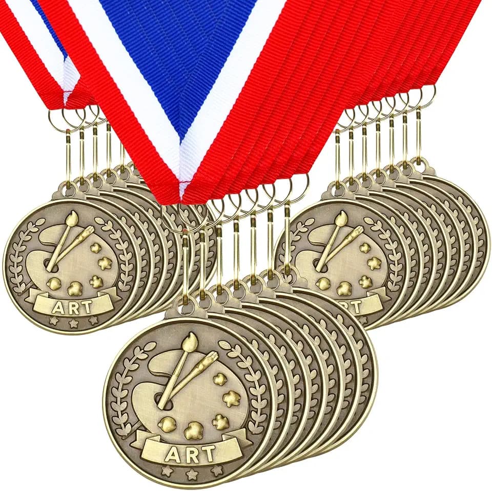 Quelay 100 Pcs 2" Gold Award Medals with Ribbons Bulk