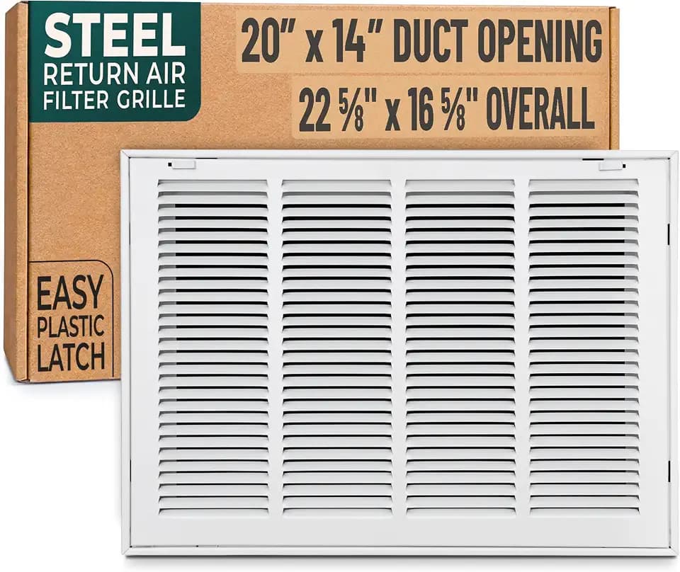 Fits 20x14 Duct Opening | Steel Return Air Filter Grille by Handua [Removable Door] for 1-inch Filters | Vent Cover Grill | White | Easy-to-Use Plastic Latches | Outer Dimensions: 22 5/8"W X 16 5/8"H