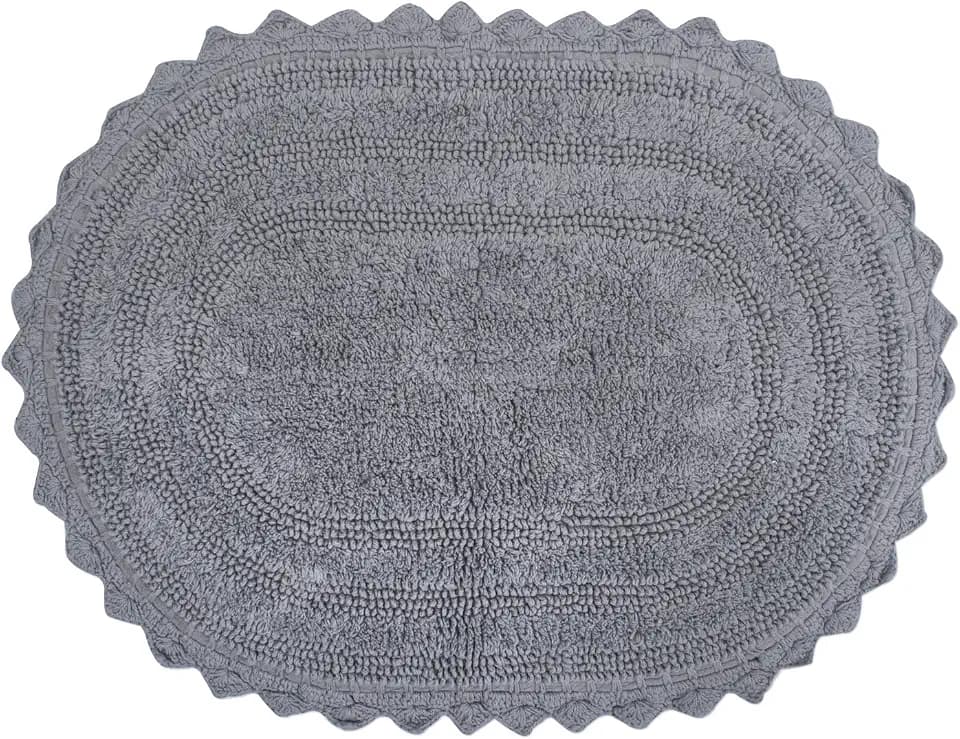 DII Crochet Collection Reversible Bath Mat, Small Oval, 17x24, Gray