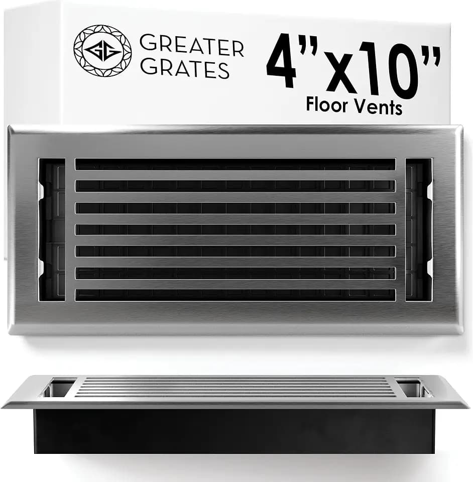 Floor Vent Covers – 4x10 Floor Register – Heavy-Duty Steel, Rustproof & Walkable Grates, Drop-in Install, Adjustable Airflow – Decorative (Lines Brushed Nickel, 1 Pack)