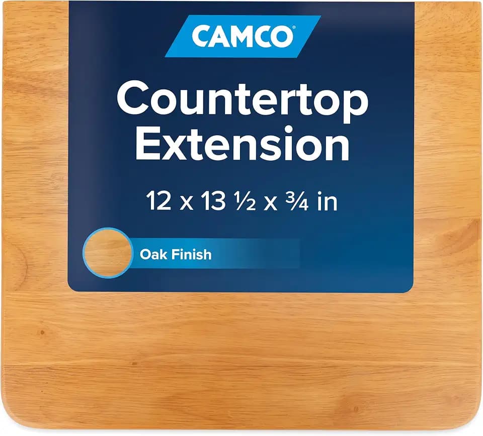 Camco Oak Accent Camper/RV Countertop Extension - Designed w Oak - Features Non-Toxic Gloss Finish & Metal Piano Hinge for Easy Folding - Measures 12” x 13.5” x .75” (43421)