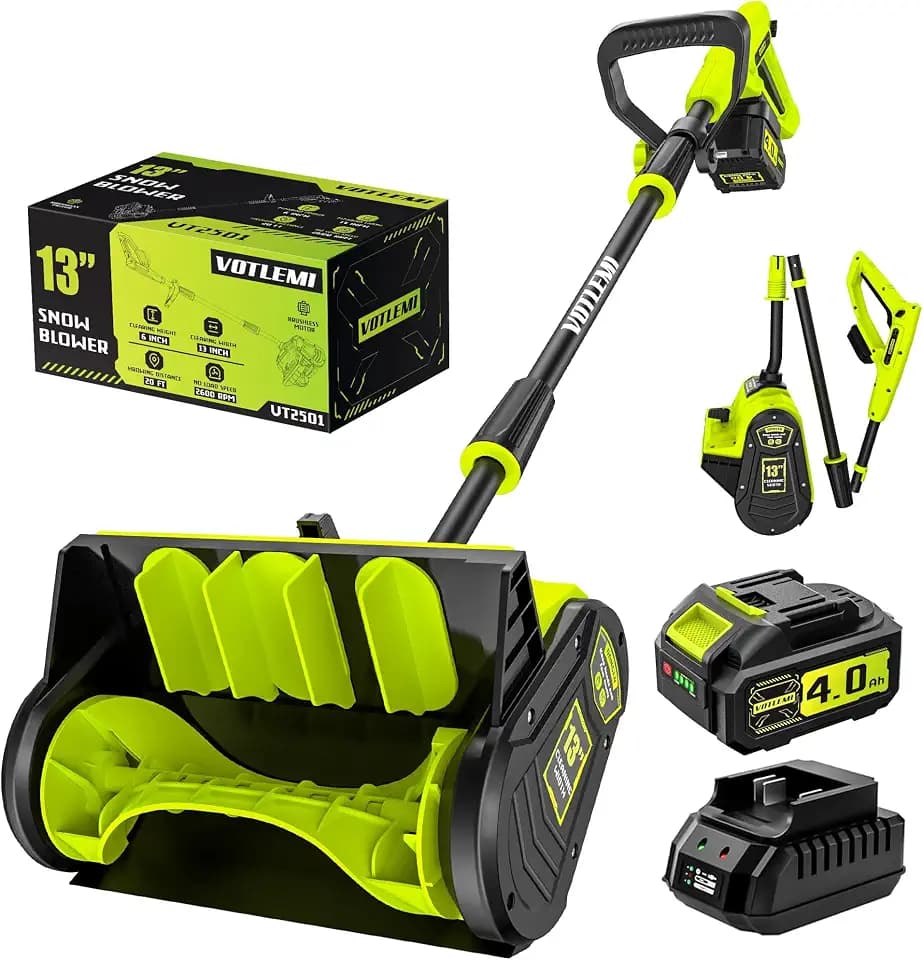 Cordless Snow Shovel, 13 Inch Electric Snow Shovel with Directional Plate, Brushless Cordless Snow Blower for Pathway, Patio, Deck, Driveway, Green
