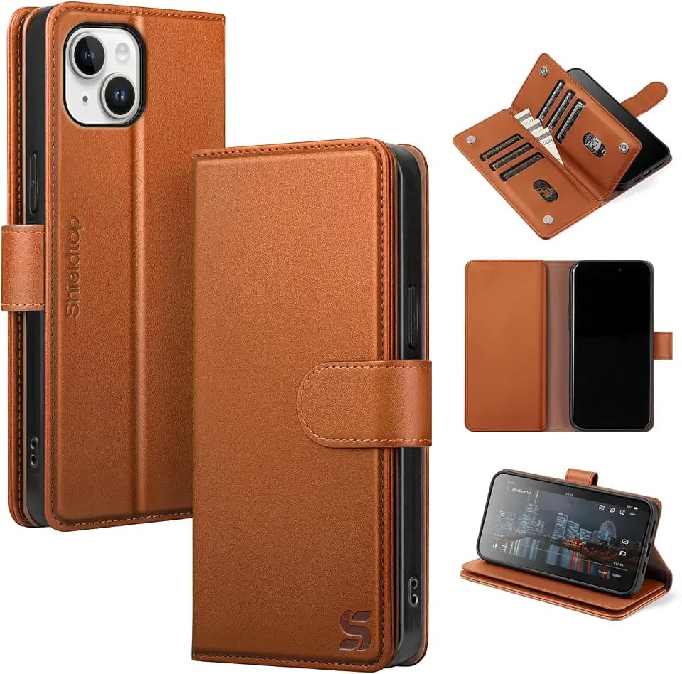Shieldtop for iPhone 15 Wallet Case with Card Holder,Light Brown
