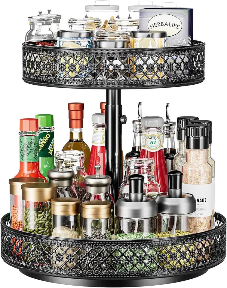 Ovicar Lazy Susan Organizer mit 2 Etagen, Drehteller, Gewürzregal, 30,5 cm, verstellbar, Metall, drehbar, Lazy Susan für Schrank, Speisekammer, Küche, Arbeitsplatte, Esstisch, Schrank, Badezimmer,