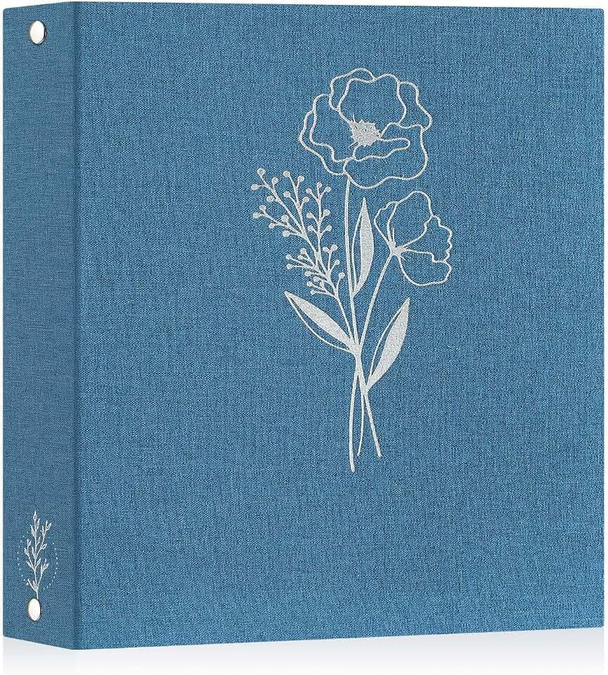 Lanpn 8.5x11 inch Scrapbook Photo Album, Linen Cover Archival Acid Free Top Load 3 Ring Binder Folder Photo Book 8.5 x 11 with 30 Plastic Sleeves 60 Pages (Blue)