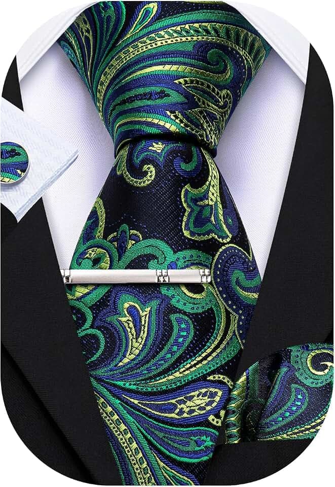 Barry.Wang Herren Krawatte Einfarbig Paisley Uni Schlips Satin Mit Einstecktuch Hochzeit Krawattenset