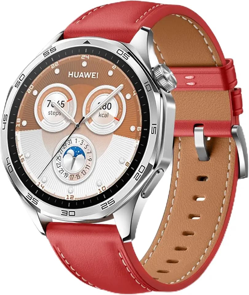 GIOPUEY Armband Kompatibel mit Huawei Watch GT 6/GT 5 46mm/GT6 Pro/GT5 Pro, Echtleder Armband [Verschleißfest] [Atmungsaktiv] Ersatzarmband - Red