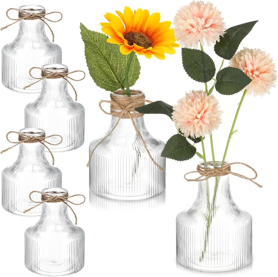 Bokon 6 Pcs Small Plastic Flower Bud Vases 5 Inch Bulk,Clear