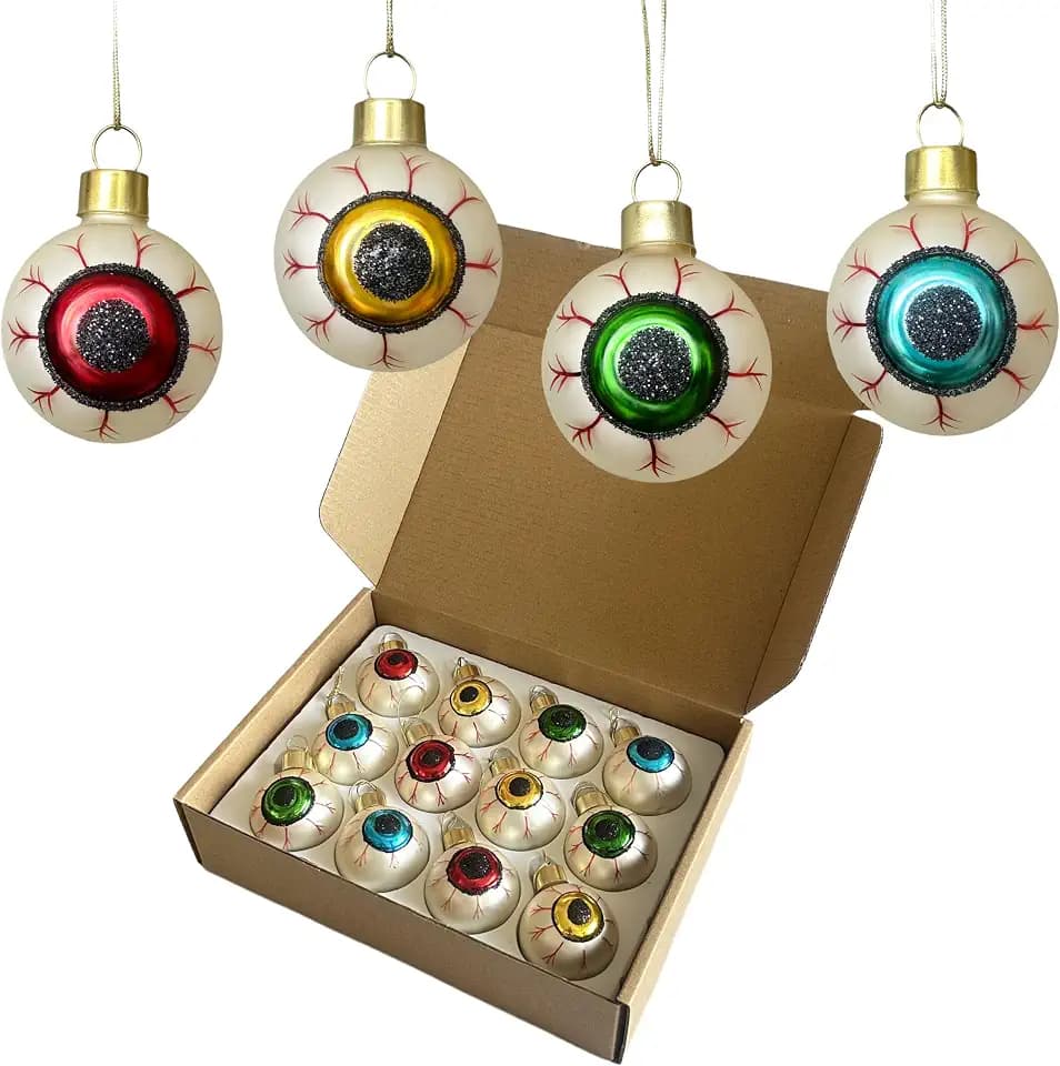 Painted Glass Halloween Eyeball Ornaments Mini Decorative Hanging Ornaments for Halloween Set of 12