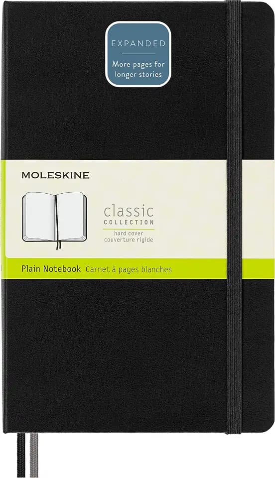 Moleskine - Classic Expanded Plain Paper Notebook - Hard Cover and Elastic Closure Journal - Color Black - Size Large 13 x 21 A5 - 400 Pages