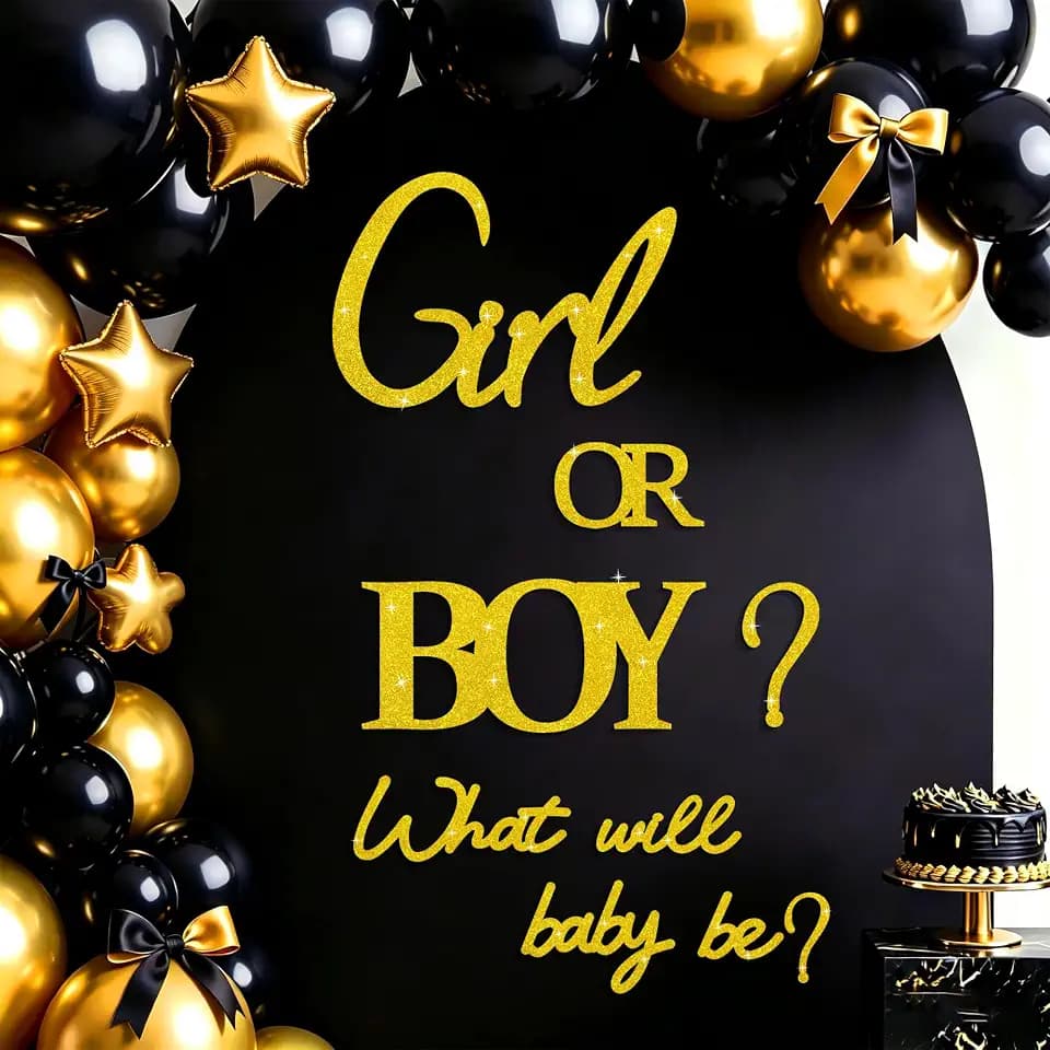 Boy or Girl Signs for Backdrop Felt Golden Gender Reveal Party Decor Decals