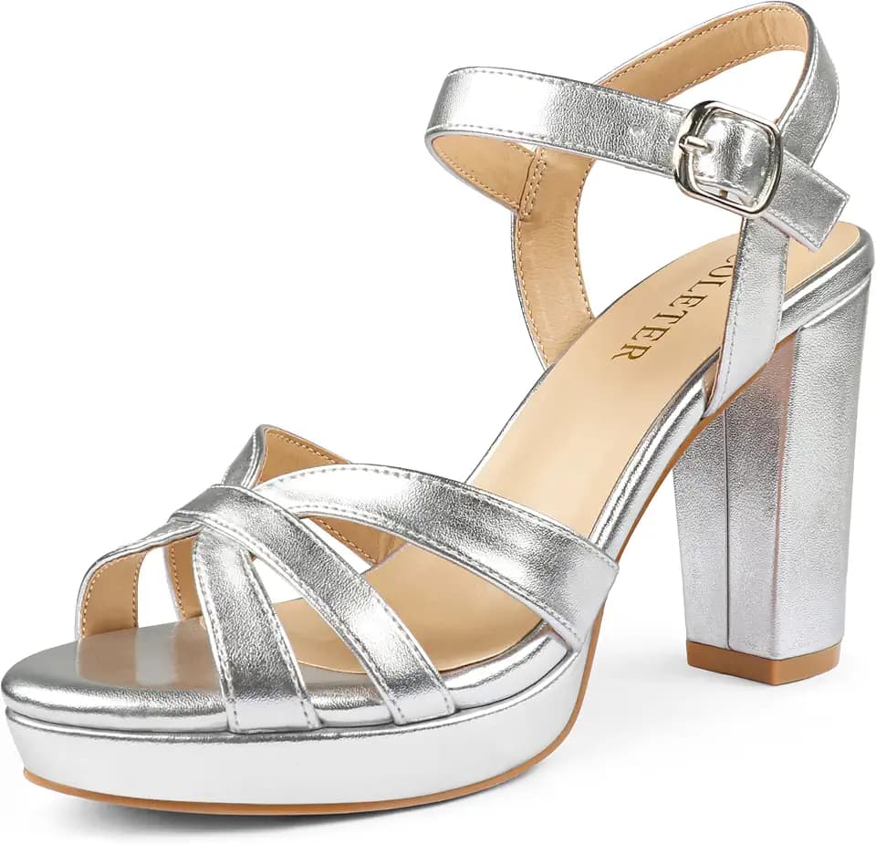 COLETER Women's Crisscross Platform Block Heel Ankle Strap Dress Sandals