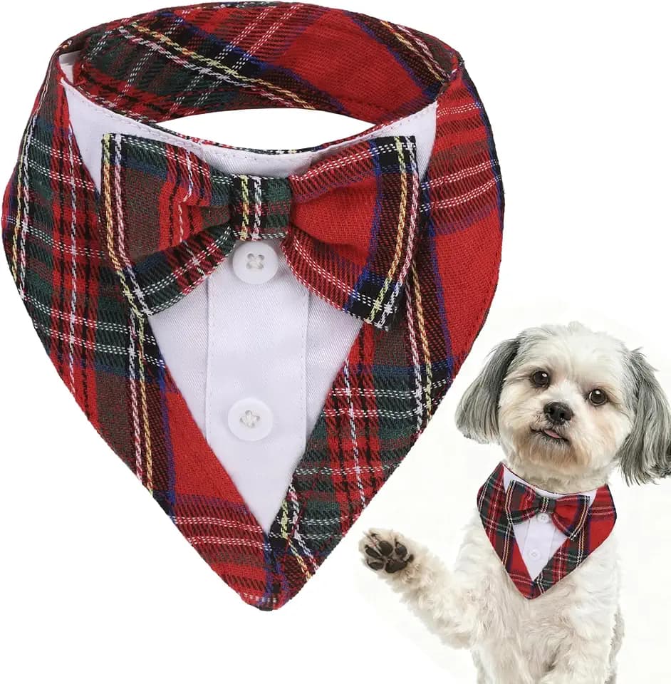 SCENEREAL Christmas Dog Tuxedo Bandana with Bowtie, Dog Holiday Costume, S