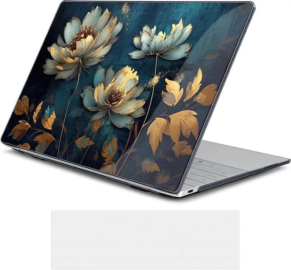 Floral Case for Dell XPS 13 Copilot+ PC 13.4" Display 2024 2025 Release– Slim Lightweight Transparent Laptop Shell with Scratch-Resistant Protection, Golden Lotus