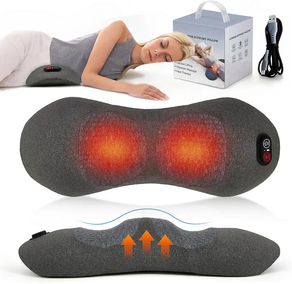 3-in-1 Lumbar Massage Pillow with Heat - Sciatica Pain Relief & Spine Decompression Device, Deep Tissue Massager for Lower Back Pain, Office Chair and Home Use for Chronic Sufferers