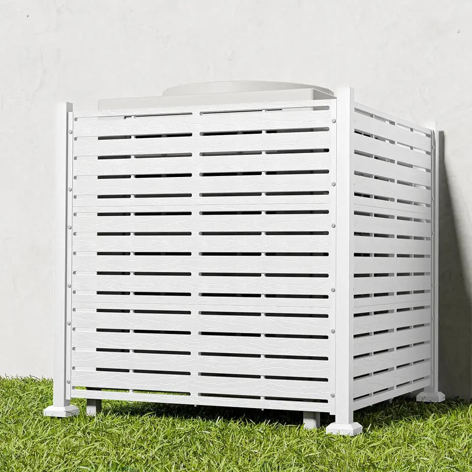 Air Conditioner Fence Panels, 38" W X 39" H Pool Equipment Enclosure, No-Dig Outdoor Privacy Screen, Trash Can Enclosure, Decorative Garden Fences for Patio Lawn, White