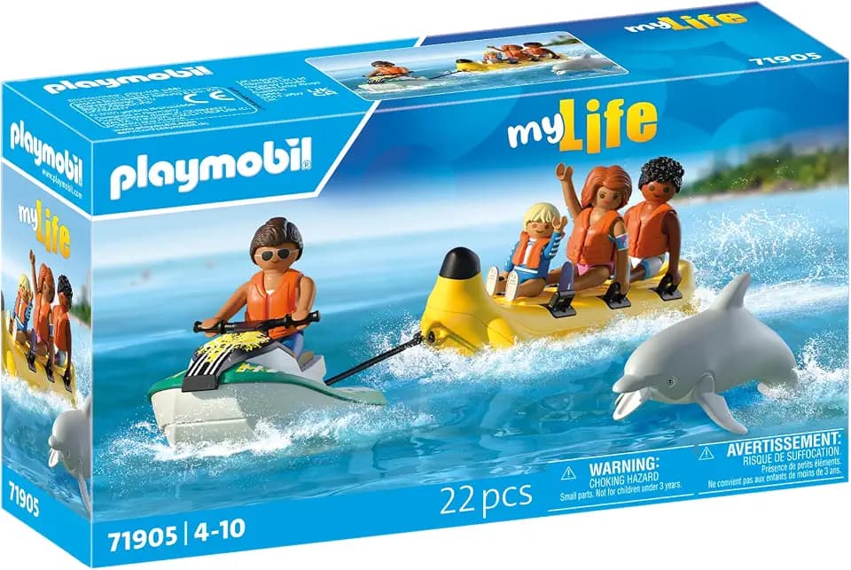PLAYMOBIL | Vacation on The Beach | Bananenboot-Tour | Spielzeug ab 4 Jahren | Geschenk für Kinder | Fördert Kreativität & Abenteuerlust | Wasserspaß mit Figuren & Jet Ski | 71905