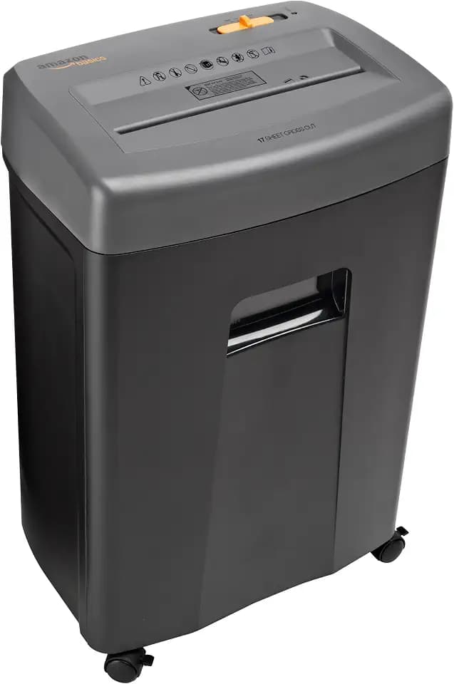 Amazon Basics 17-Sheet Cross Cut Paper, CD, and Credit Card Shredder with Pullout Basket, Black