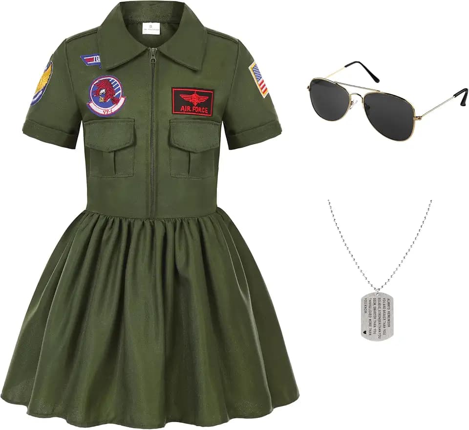 Girls Fighter Pilot Costume Kids Air Force Flight Suit Dress Up for Halloween Cosplay Outfits