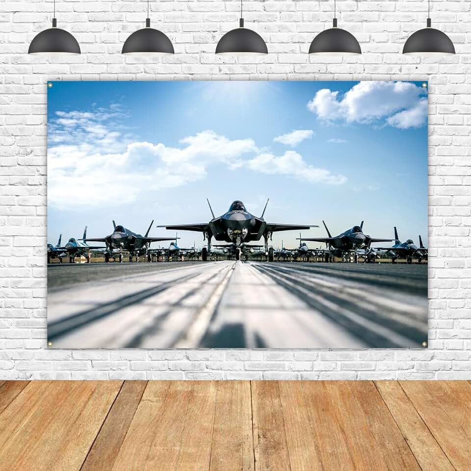 Aircraft Carrier Backdrop Air Combat Fighter Military Studio Props Air Force Party Supplies Banner Fighter Jet Birthday Party Photography 7x5ft