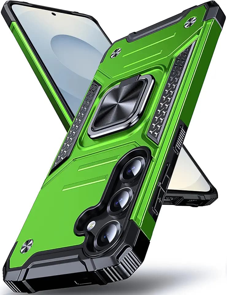 DASFOND Galaxy S25 FE Case with Stand, Enhanced 360° Rotatable Metal Ring Kickstand Military Grade Impact Resistant Shockproof Protective Phone Case Cover for Samsung Galaxy S25 FE, Grass Green