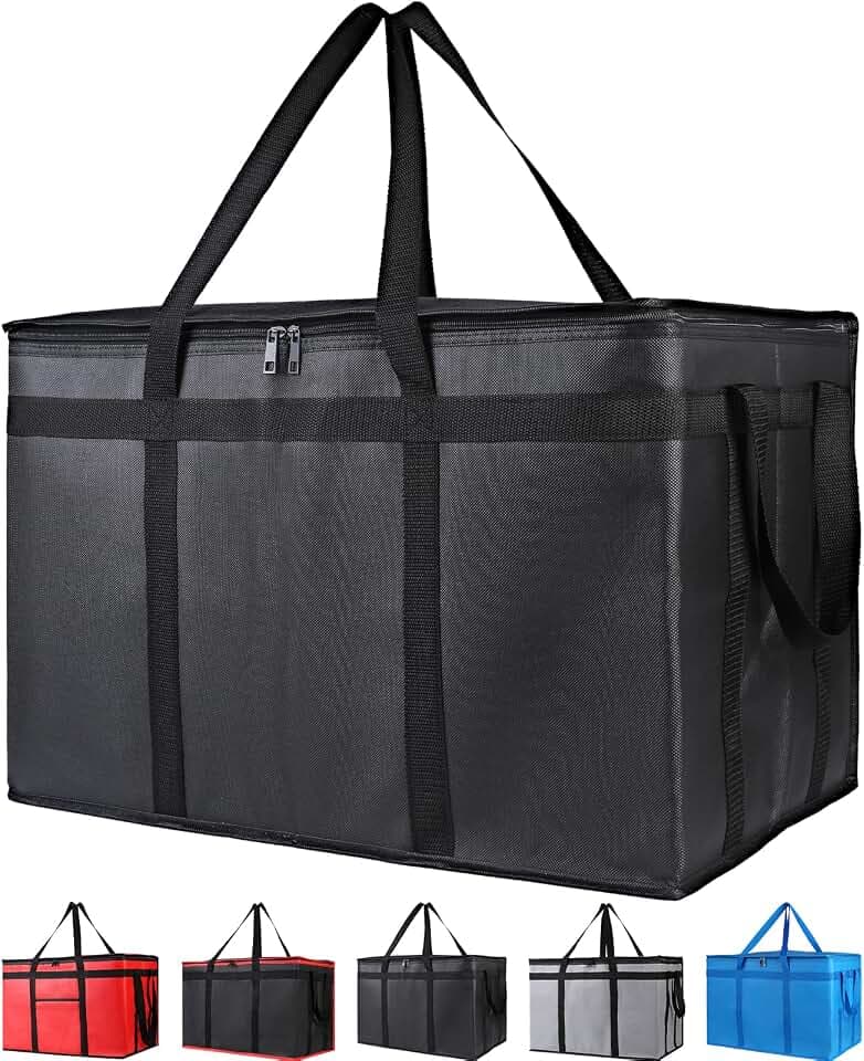 Bodaon 2-Pack Insulated Food Delivery Bag, XXXL Grocery Cooler Bag, Black