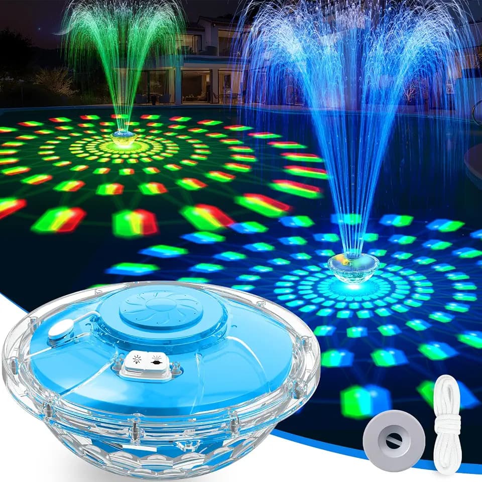 Upgraded Floating Pool Fountain with Light,Large Rechargeable Pool Fountain