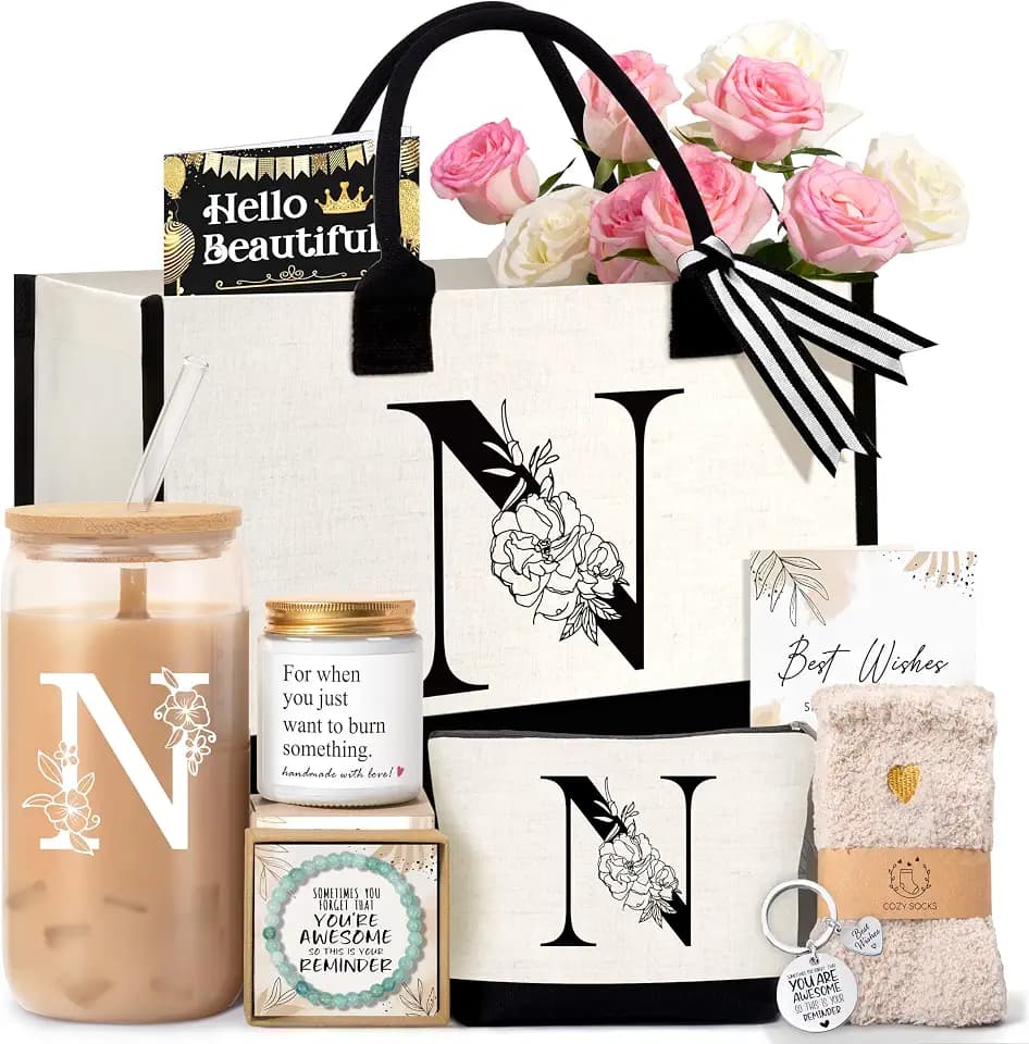 Birthday Gifts for Women, Monogrammed Initial Gift for Teacher Wife Mom, Tote Bag