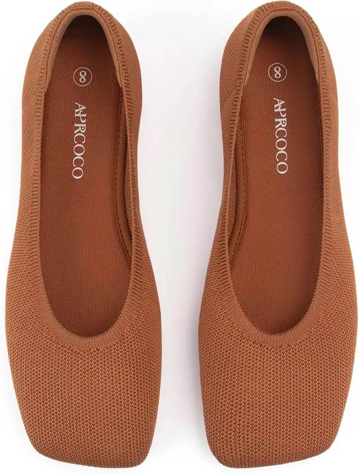 AprCoco Women's Wide Toe Box Flats Square Toe Ballet Shoes Washable Knit Lightweight Slip On Walking Flats for Women Office Casual Dress