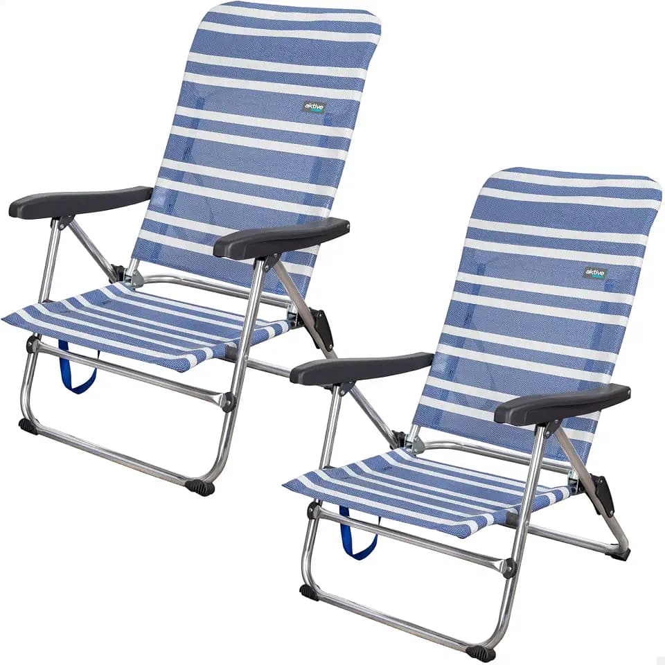 AKTIVE 62258 – 2er-Pack Klappstühle mit Mehreren Positionen für Strand, Garten, Terrasse oder Camping | Maße 47x50x85 cm | 5-Fach verstellbare, ergonomische Armlehne