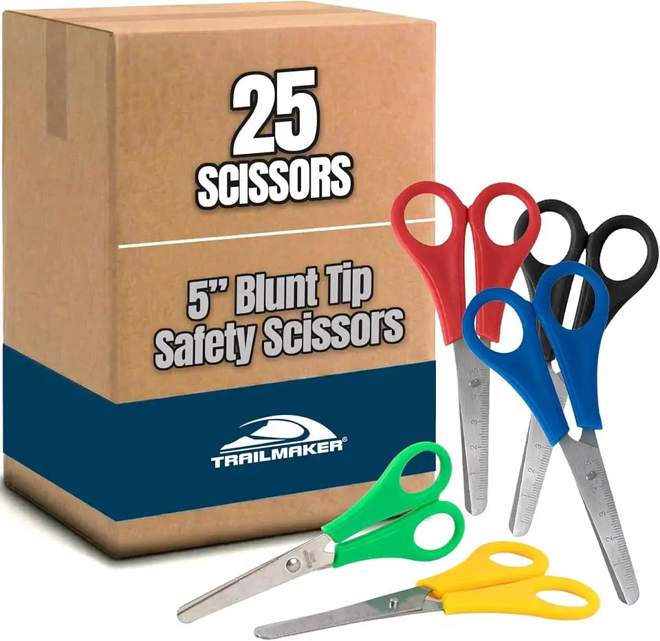 Trail maker (25 Pack) Kids Safety Scissors, 5-Inch Blunt Tip, Assorted Color Classroom Scissors for School Supplies, Arts, Crafts, Students & Teachers