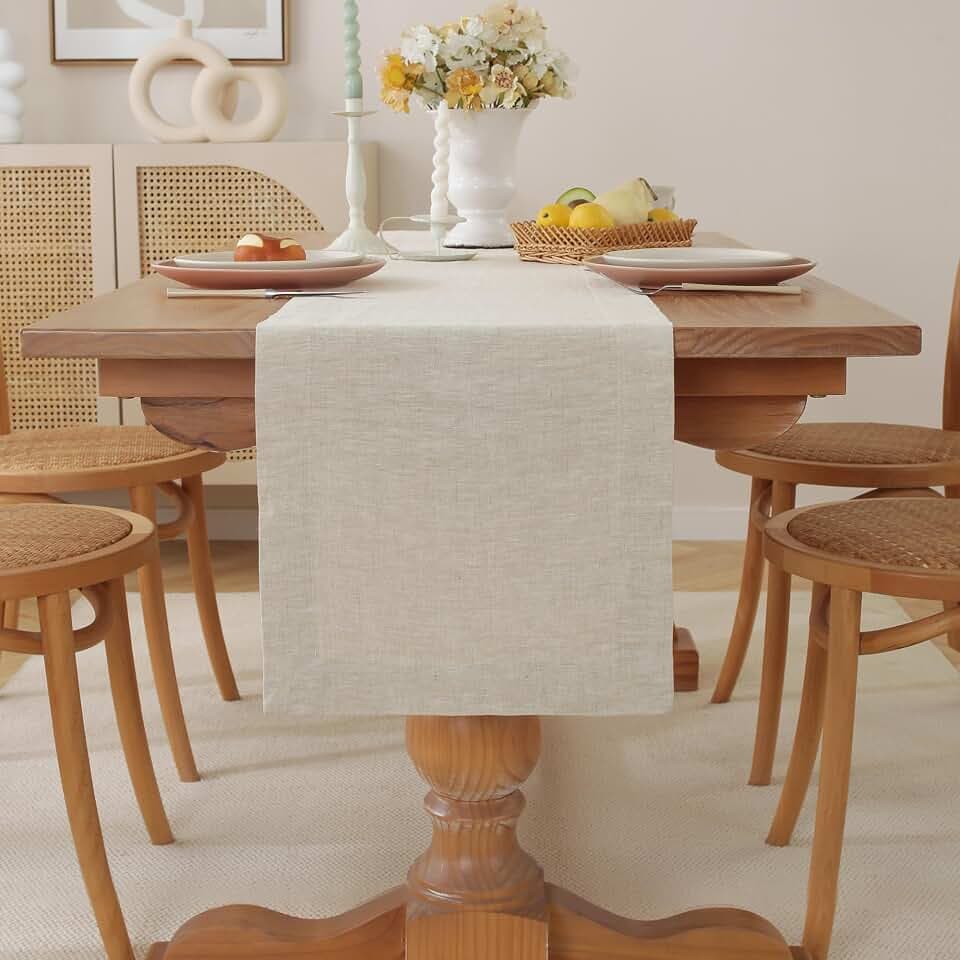 100% Pure French Linen Table Runner (Natural,14x132 Inch)