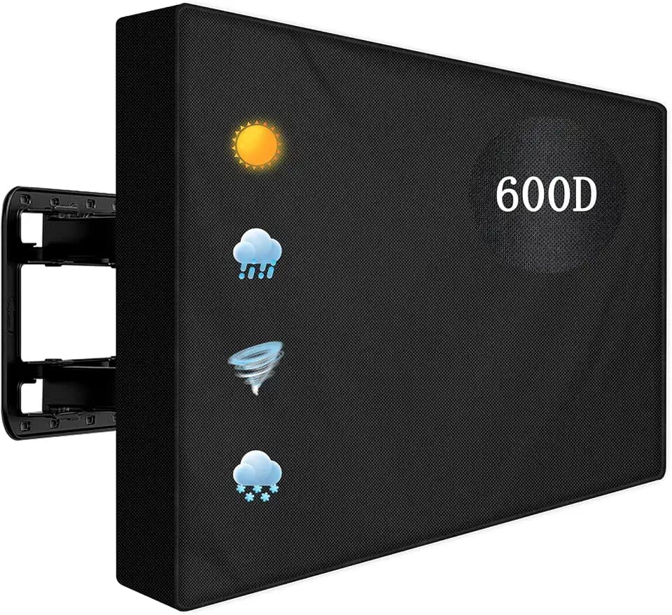Outdoor TV Cover 60 to 65 inch Weatherproof,600D Waterproof Full Protection TV Outdoor Covers for Outside Flat Screen TV, Black, Cover Size 58''W x 37''H x 5"D, Fit for Standard Mounts and Stands