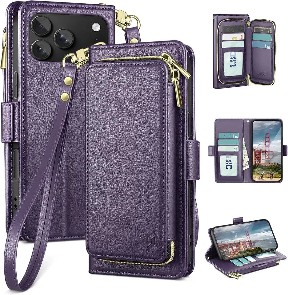 DJBEAR iPhone 18 Pro Max 6.9" Wallet Case Dark Purple