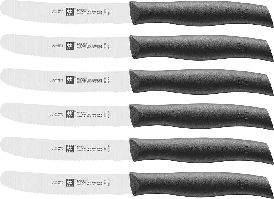 ZWILLING TWIN Grip Frühstücksmesser Set 6-teilig, Universalmesser, Rostfrei, Wellenschliff für Brot Obst Gemüse, Kunststoff-Griff, Schwarz