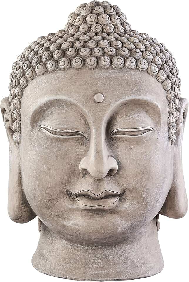 Worldconnection Riesiger 50cm Buddha Kopf sehr stabil, Stein-Look,Skulptur Bali Garten Höhe ca.50cm Feng Shui Gartendeko