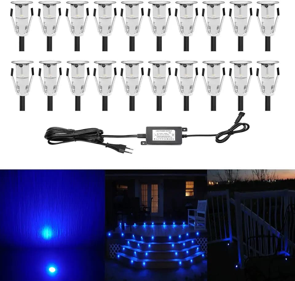 Einbauleuchten, 7 Farben, Edelstahl ø15 mm IP67 wasserdicht, 20 LEDs blau