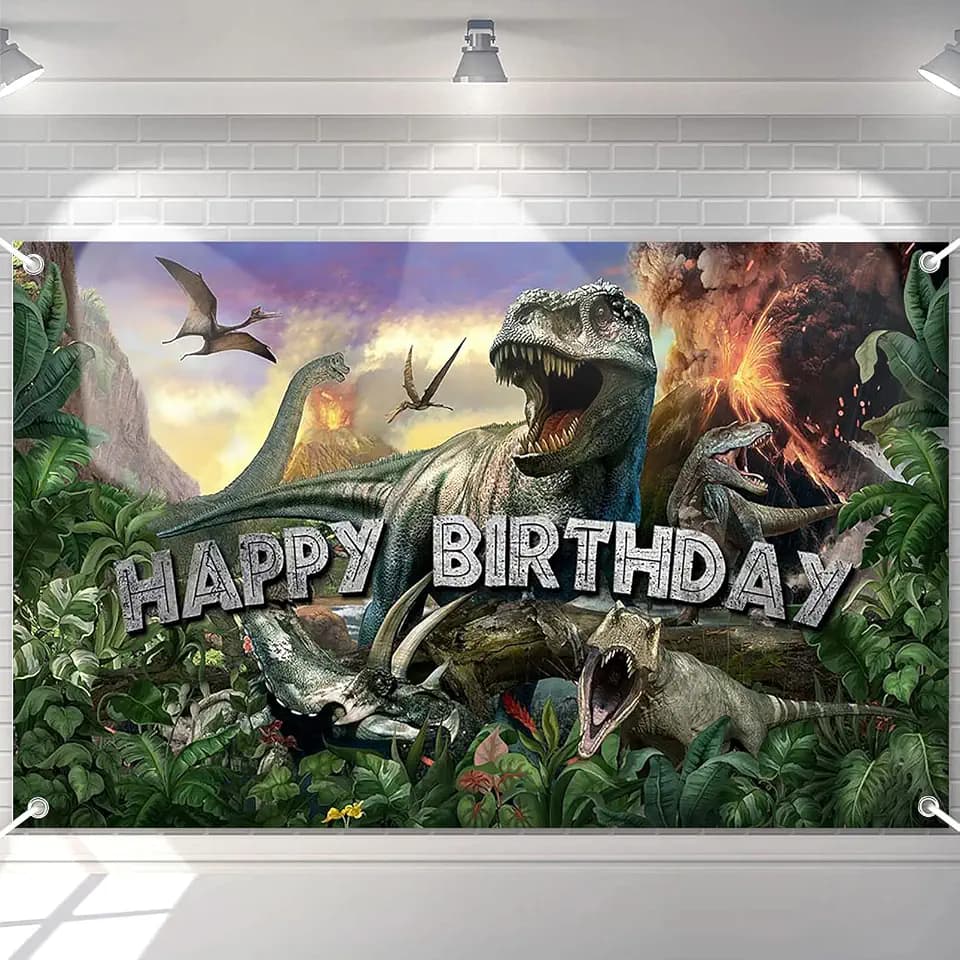 Avezano Dinosaur Birthday Backdrop Jurassic Dinosaur Theme Happy Birthday Banner Jurassic Jungle Party Decorations for Boys 70.8 x 43.3 Inch Photo Backdrop