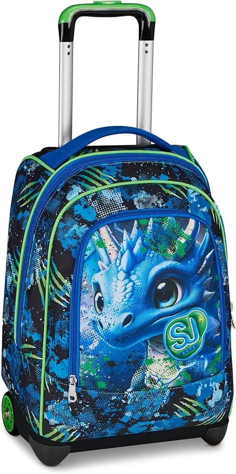 SJ GANG STYLE JAM GANG Schulranzen mit Rollen Big Trolley, 30 l, Doppelfach, 2 in 1 Doppelnutzung, Versteckbare Schultergurte, Fronttasche, ideal für Grundschule, Freizeit, Turchese Fluo, Jungen, blau