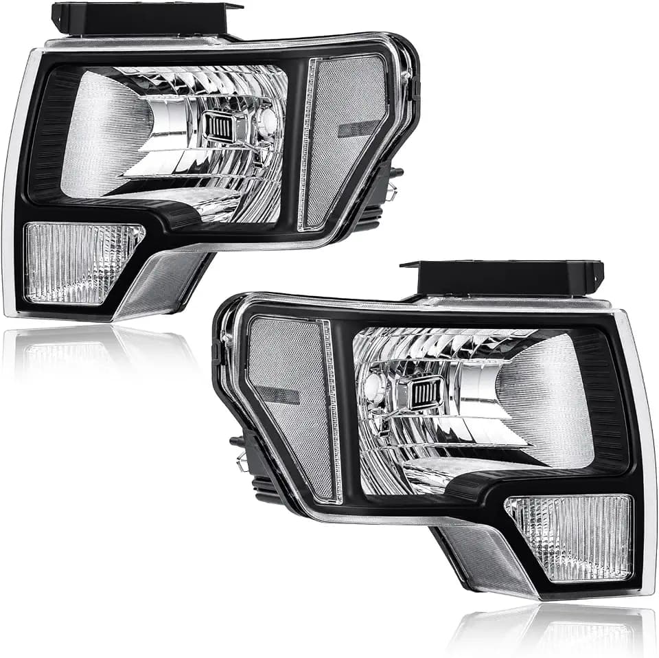 Headlights for 2009-2014 Ford F150 Pickup F-150 2010 2011 2012 2013 Clear Reflector Black Housing