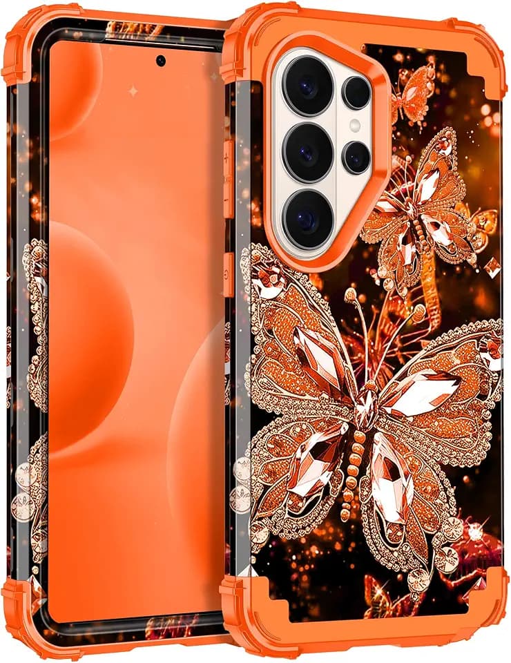 Miqala for Galaxy S26 Ultra Case,Glow in The Dark Three Layer Heavy Duty Shockproof Protection Hard Plastic Bumper+Soft Silicone Protective Case for Samsung Galaxy S26 Ultra 5G,Orange